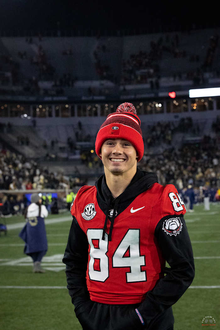 Georgia WR Ladd McConkey missed the matchup vs Georgia Tech with an ankle injury. Photo - Brooks Austin
